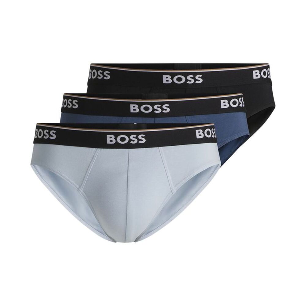 Boss Mens 3-Pack Logo Power Briefs XL Black/Light Blue/Teal - NWT